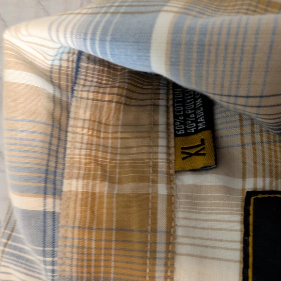 Howler Brothers Blue and Tan Plaid Pearl Snap Short Shirt Sleeve XL - Picture 7 of 8